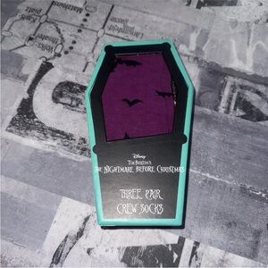 3 pack of The Nightmare Before Christmas crew socks in coffin shaped box sz 9-11